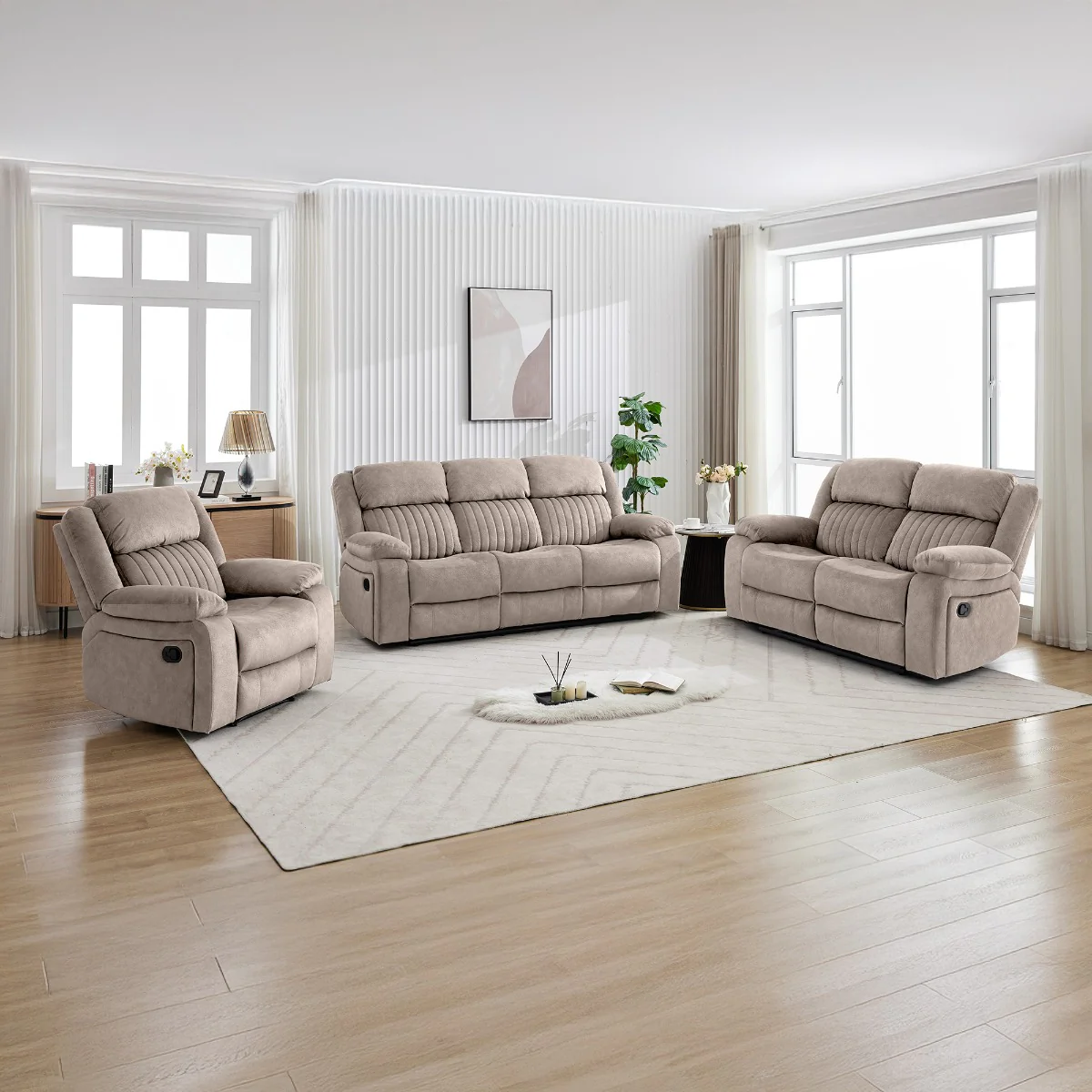 Morgan 3+1+1 Suite – Taupe Fabric with Pocket Sprung Seats (PRE-ORDER FOR JUNE)