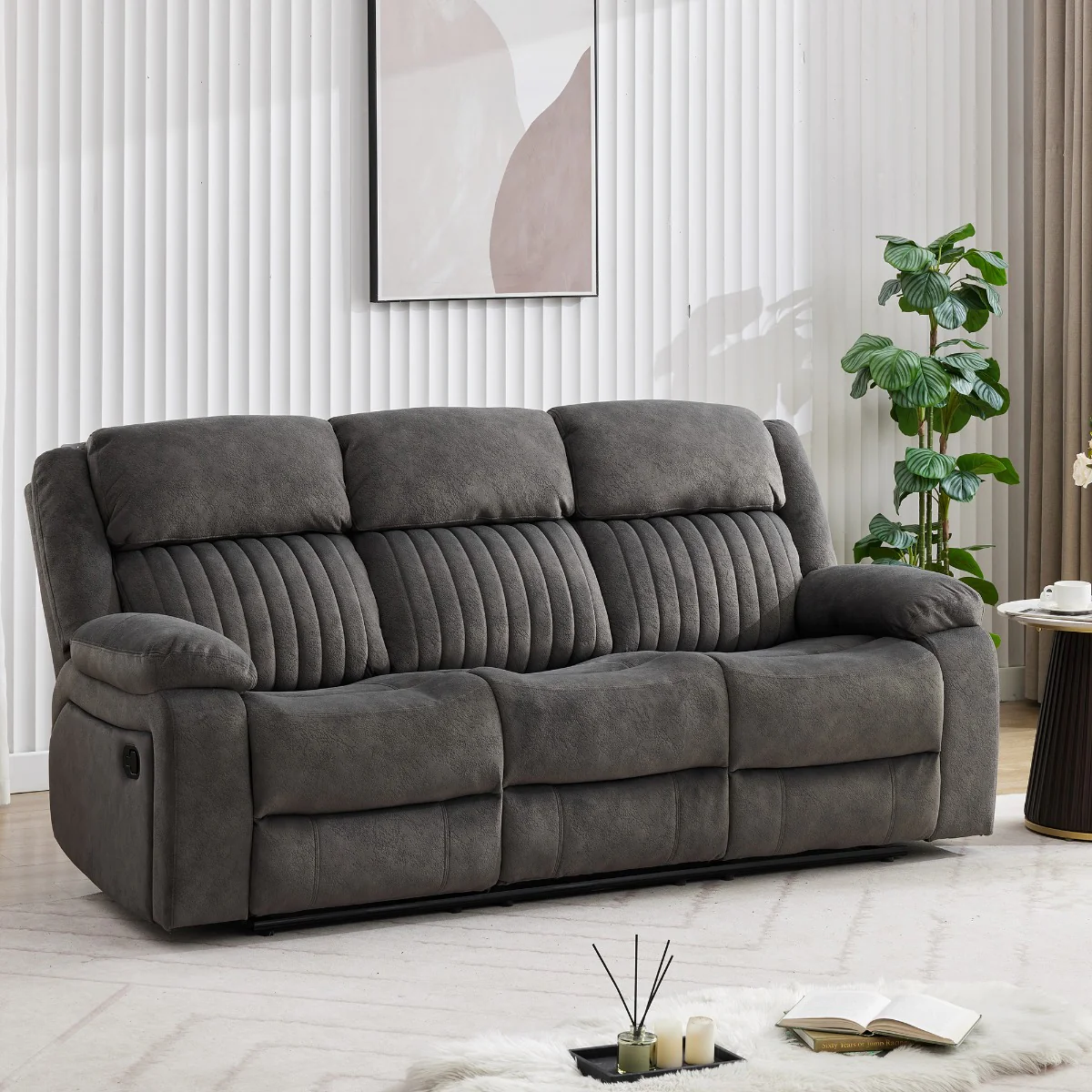 Morgan 3 Seater Recliner – Iron Fabric with Pocket Sprung Seats