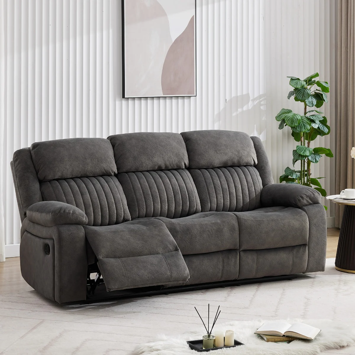 Morgan 3 Seater Recliner – Iron Fabric with Pocket Sprung Seats - Image 2
