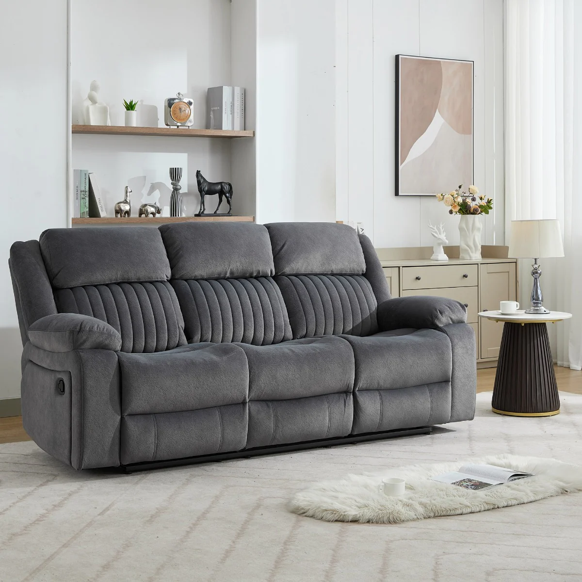 Morgan 3 Seater Recliner – Slate Grey Fabric with Pocket Sprung Seats