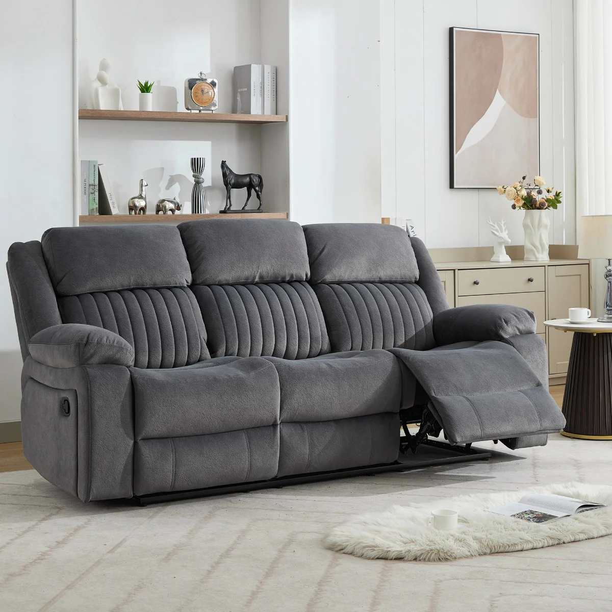 Morgan 3 Seater Recliner – Slate Grey Fabric with Pocket Sprung Seats - Image 2