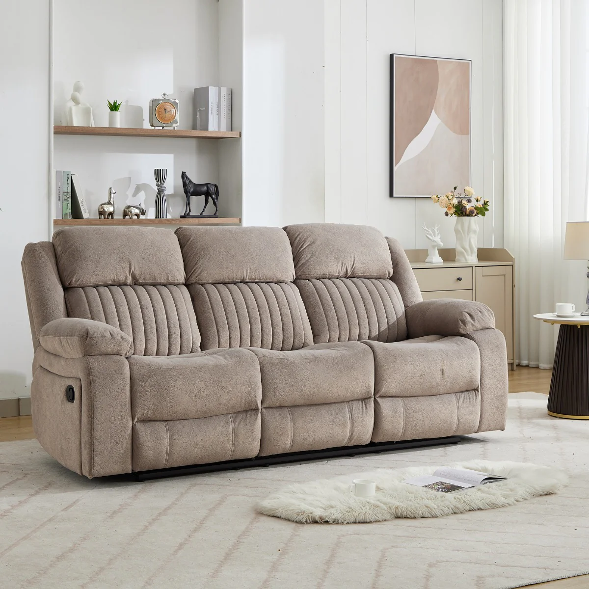 Morgan 3 Seater Recliner – Taupe Fabric with Pocket Sprung Seats