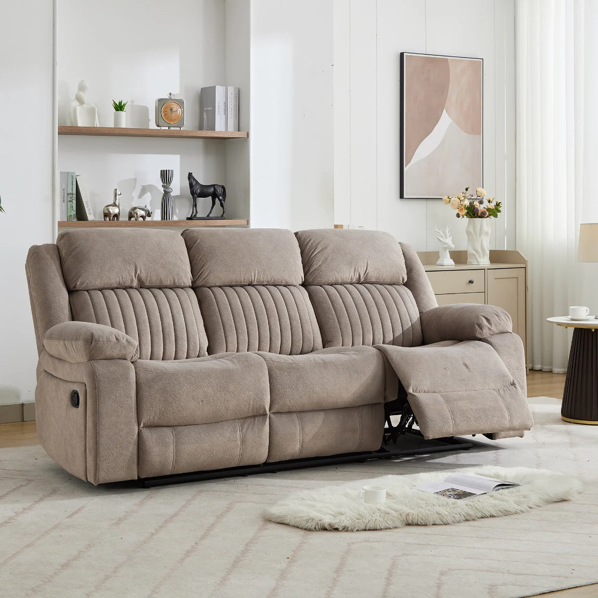 Morgan 3 Seater Recliner – Taupe Fabric with Pocket Sprung Seats - Image 2