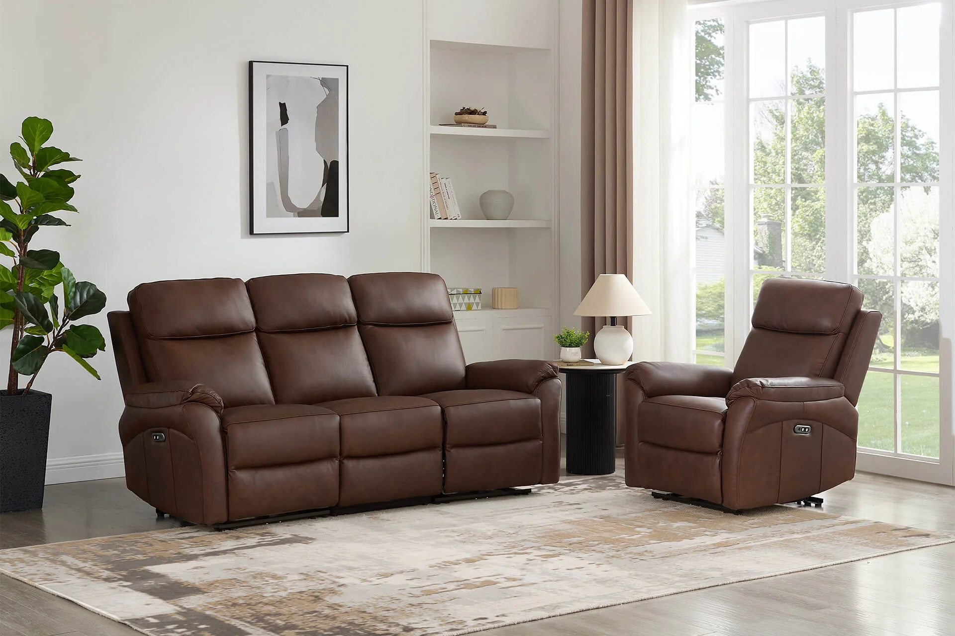 Nardo 1 Seater Electric Recliner – Brown Leather with USB Ports - Image 4