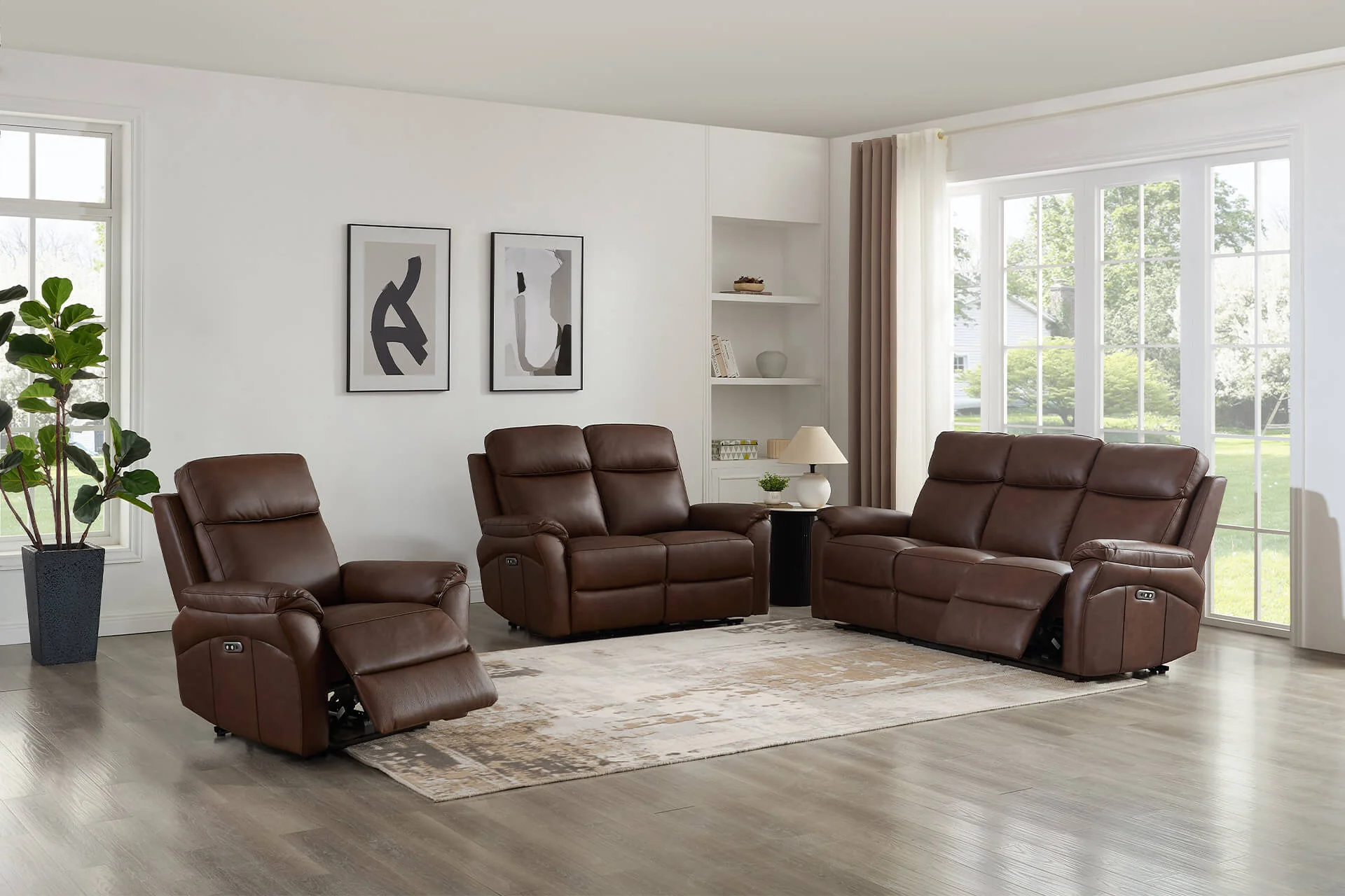 Nardo 2 Seater Electric Recliner – Brown Leather with USB Ports - Image 3