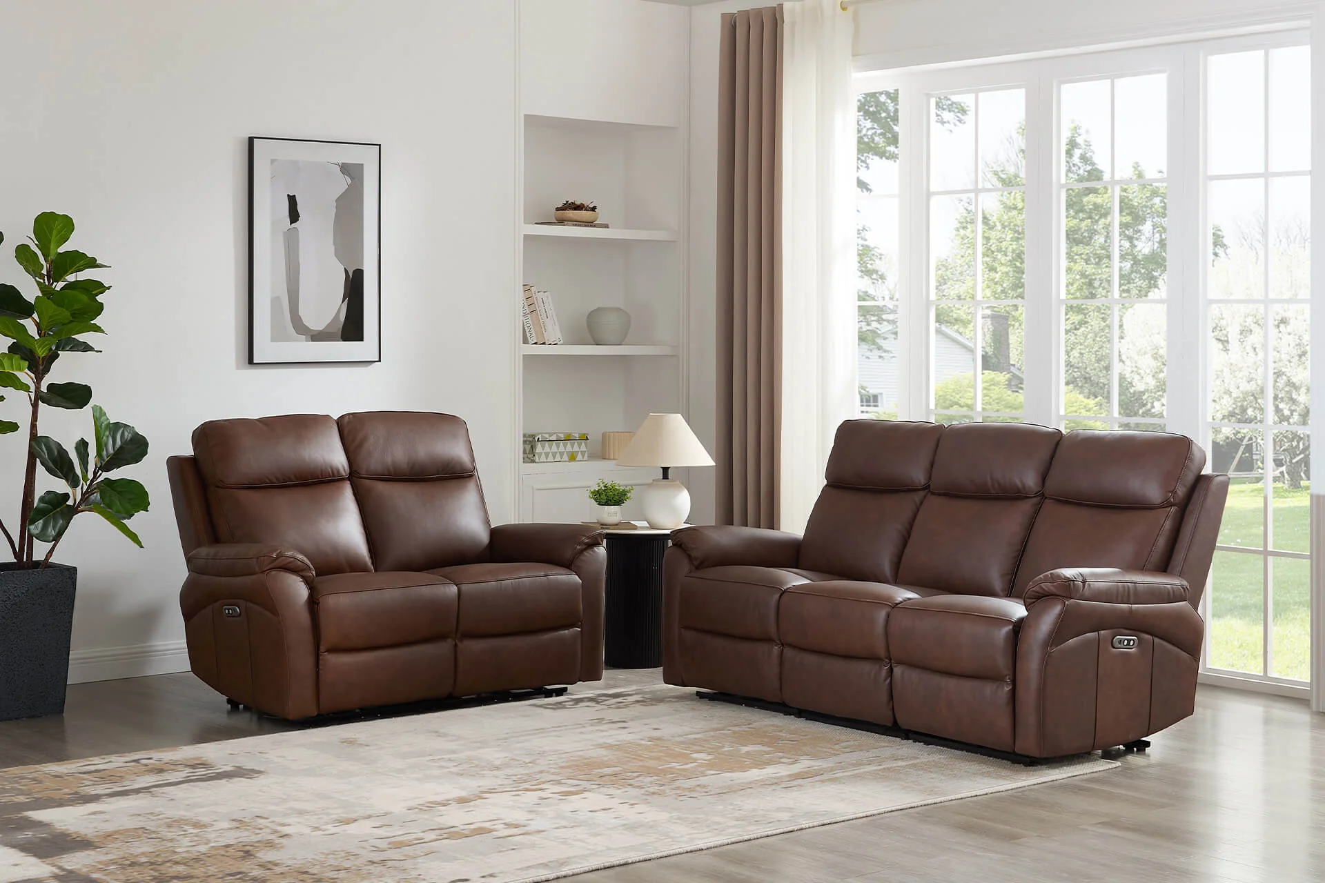 Nardo 2 Seater Electric Recliner – Brown Leather with USB Ports - Image 5