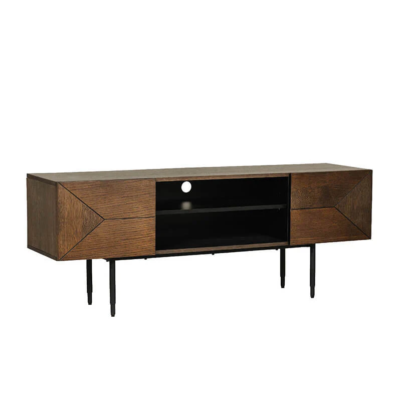 Nate TV Unit 150cm – Smoked Oak with Open Shelves