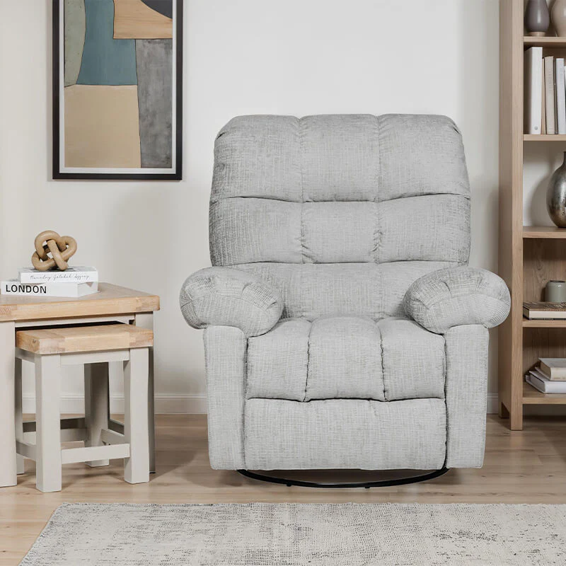 Nellie Glider Swivel Recliner – Grey with Lumbar Support