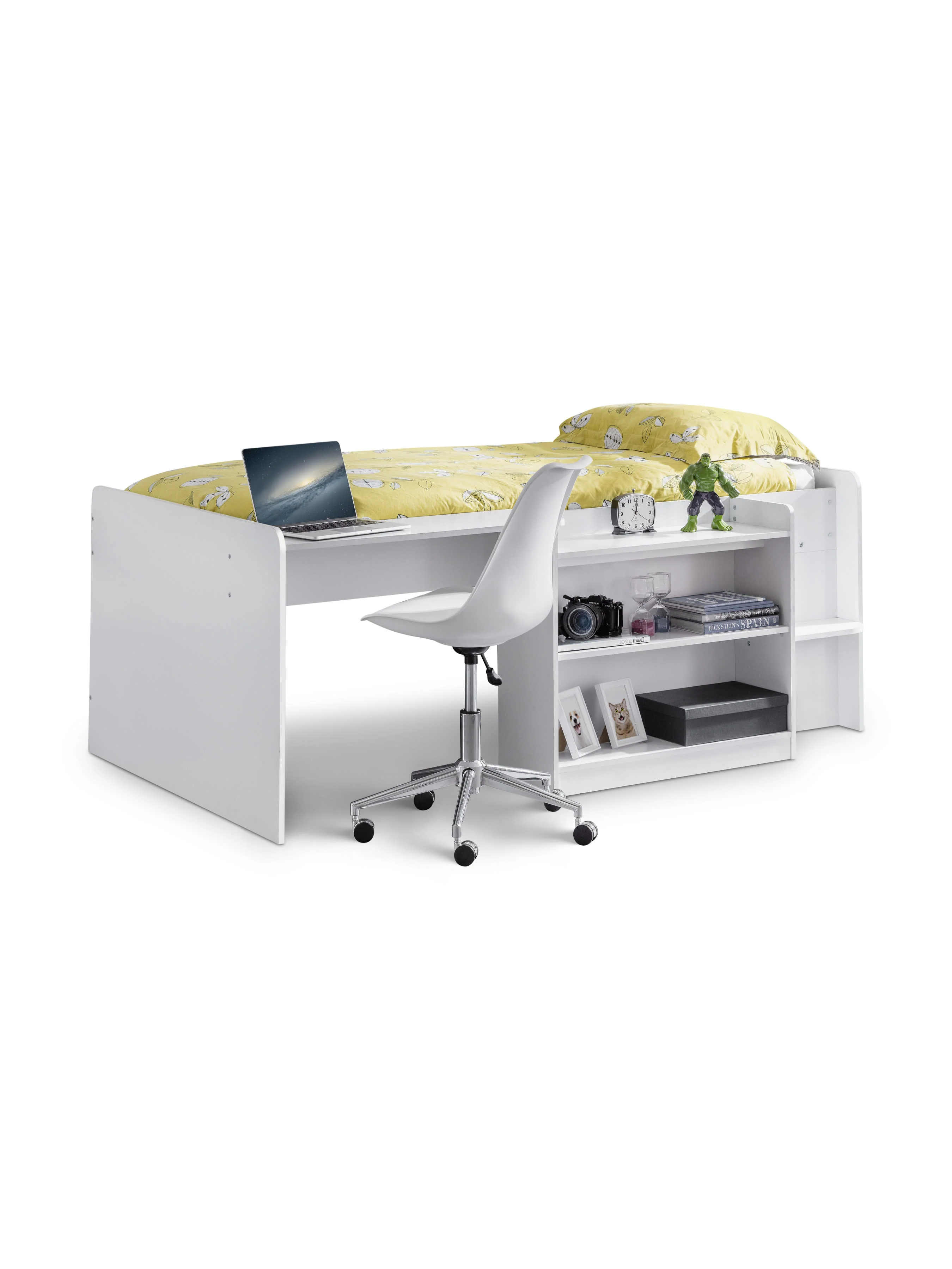 Neptune Midsleeper – White with Desk and Shelves - Image 2