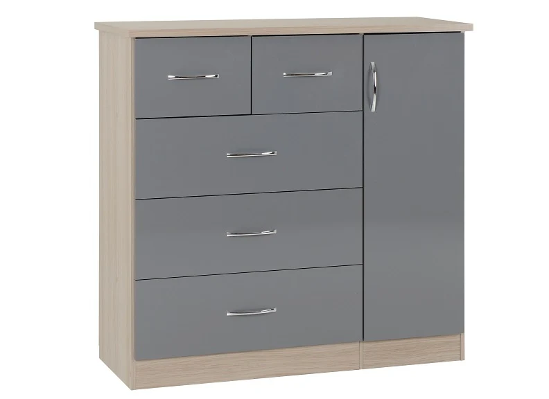 Nevada Grey Low Wardrobe with Five Drawers
