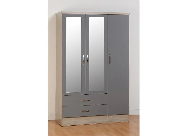Nevada Grey Three Door Two Drawer Mirrored Wardrobe