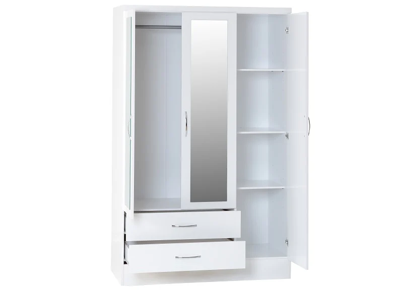 Nevada White Three Door Two Drawer Mirrored Wardrobe - Image 2