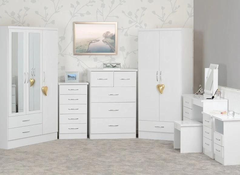 Nevada White Three Door Two Drawer Mirrored Wardrobe - Image 3