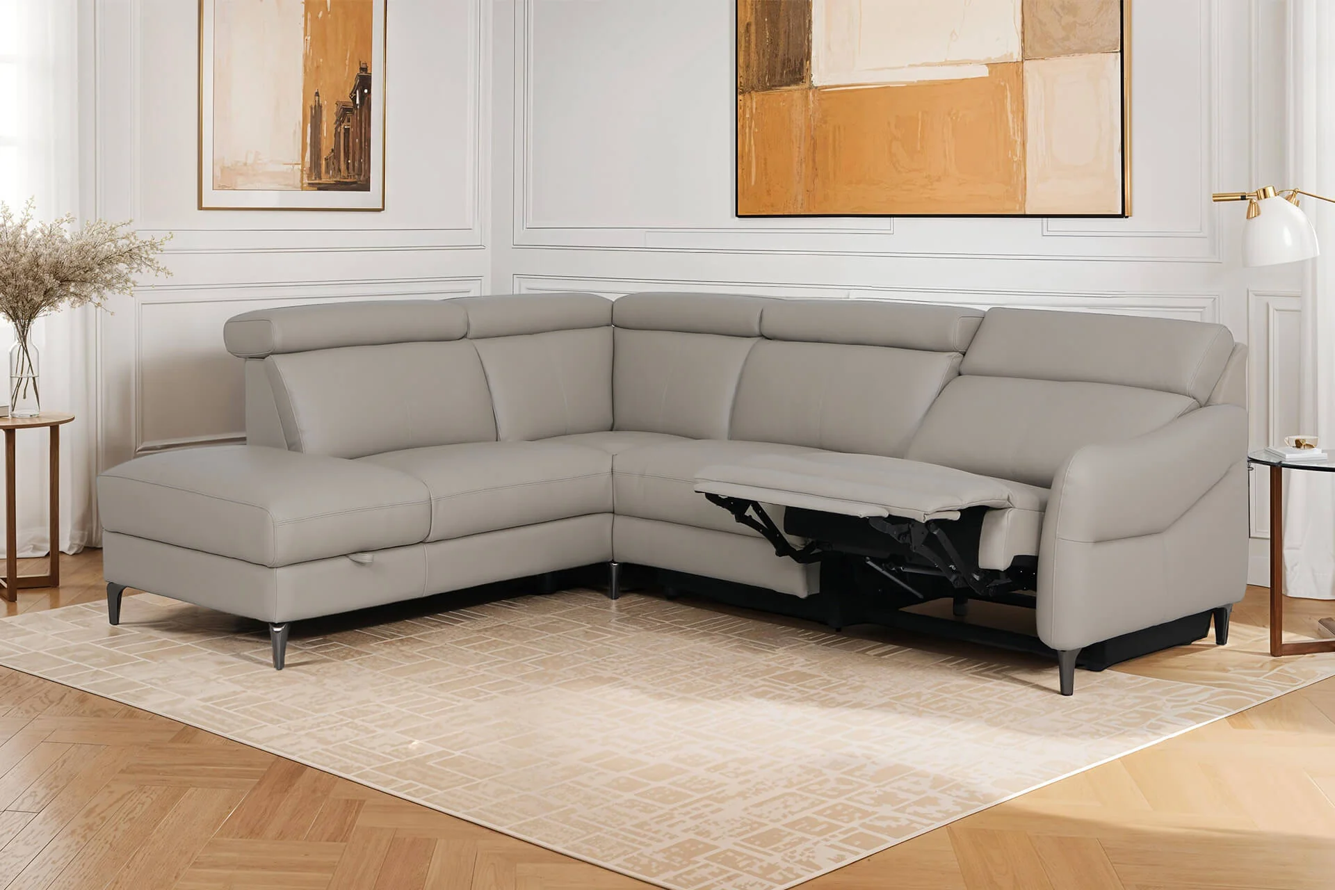 Nico Corner Group Electric Recliner LHF – Stone Upholstery with USB Ports