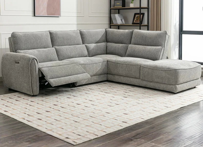Nora Grey Fabric Powered Sectional Sofa with Chaise