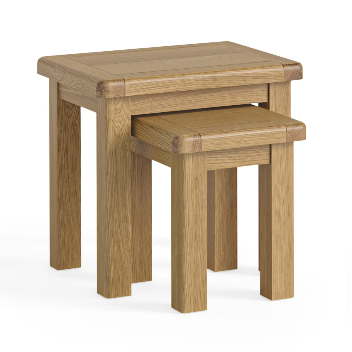 Normandy Nest Of Tables – Solid Oak with Polished Silver Handles 520mm