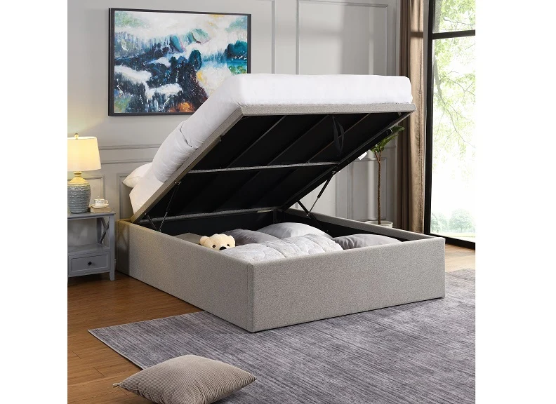 Oasis Gas Lift Ottoman Base – Grey Fabric Upholstery with Optional Headboard - Image 10