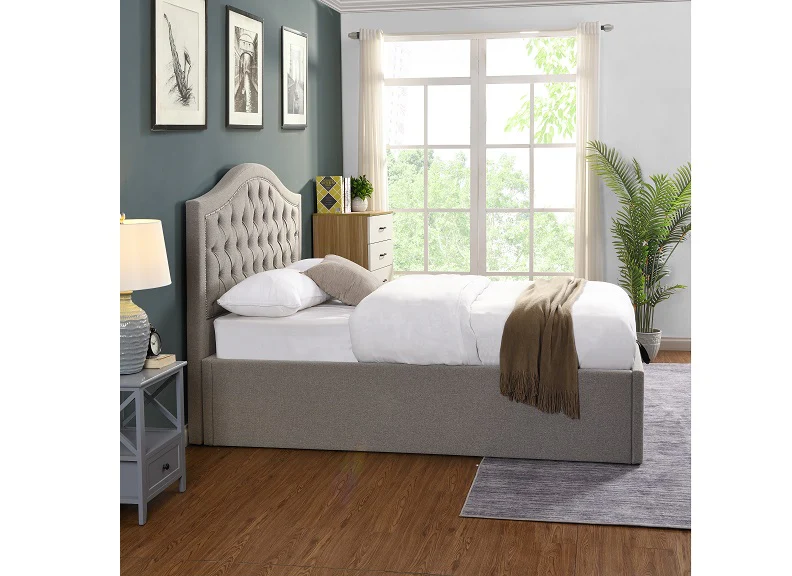 Oasis Gas Lift Ottoman Base – Grey Fabric Upholstery with Optional Headboard - Image 6