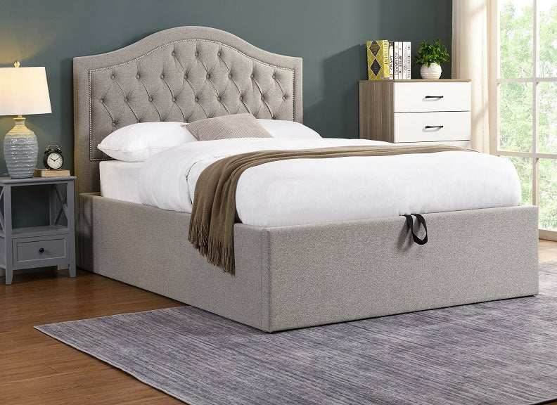 Oasis Gas Lift Ottoman Base – Grey Fabric Upholstery with Optional Headboard - Image 7