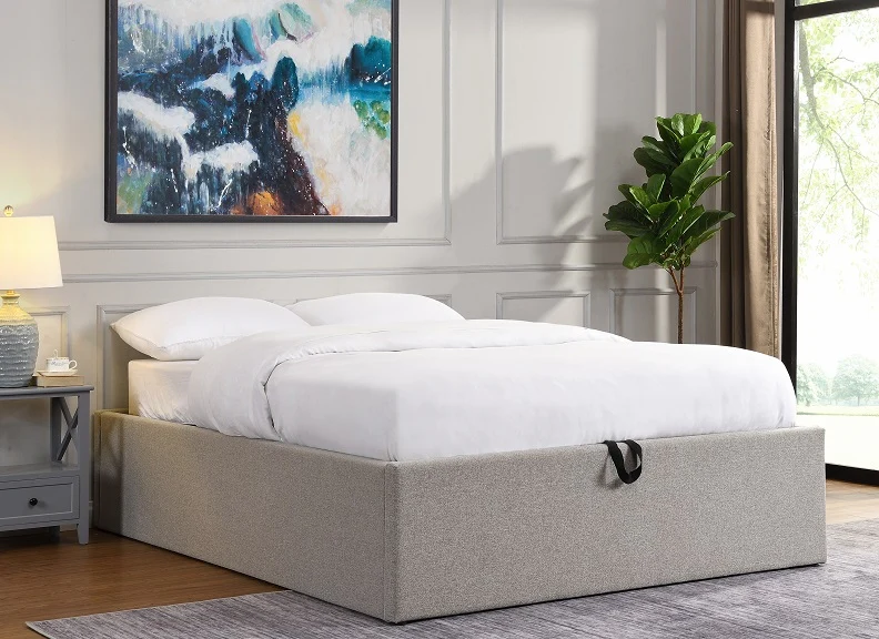 Oasis Gas Lift Ottoman Base – Grey Fabric Upholstery with Optional Headboard - Image 9