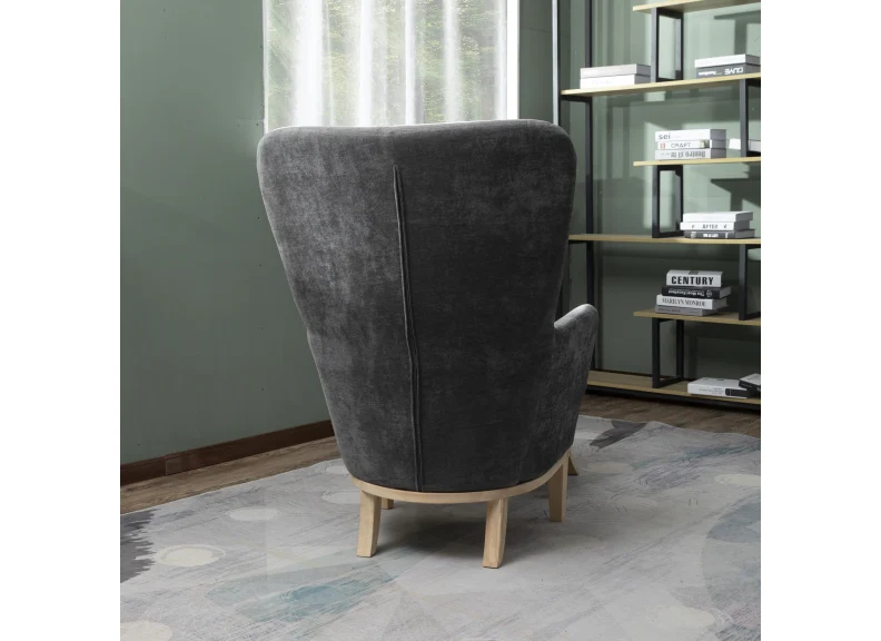 Occasional 1986 Chair with Footstool – Grey Fabric Upholstery 198cm - Image 5