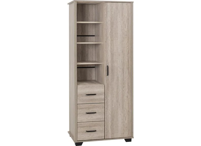 Oliver 1 Door Open-Shelf Wardrobe – Light Oak Effect 800mm - Image 2