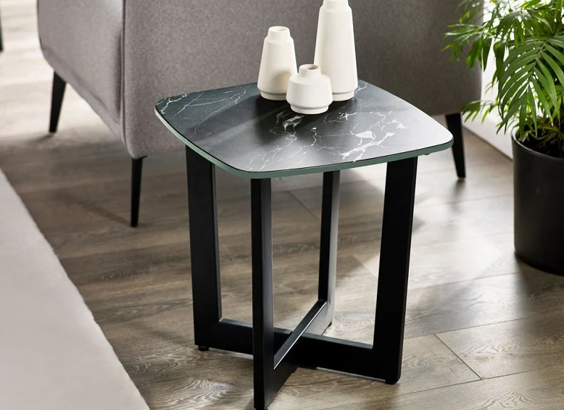 Olympus Black Marble Effect Lamp Table