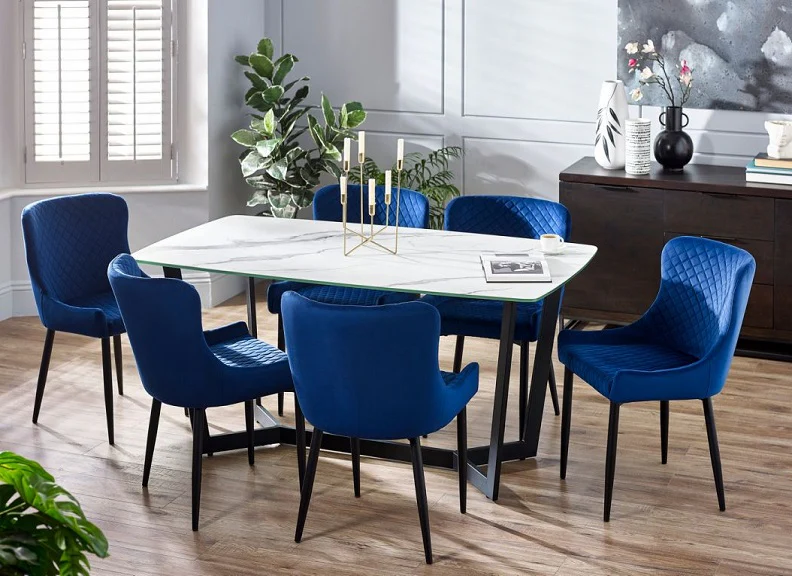 Olympus White Marble Effect Table W/Luxe Dining Chairs
