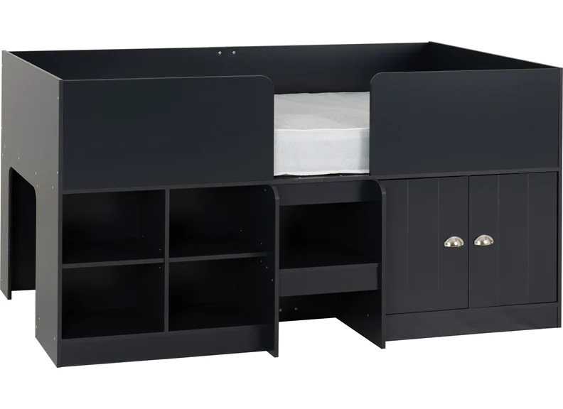 Orlando Low Sleeper Bed – Dark Grey with Storage Shelves - Image 2