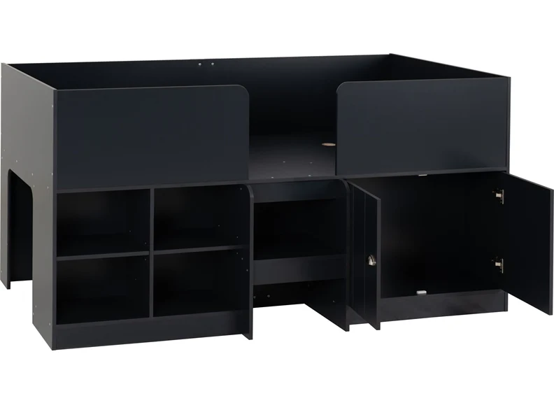Orlando Low Sleeper Bed – Dark Grey with Storage Shelves - Image 3