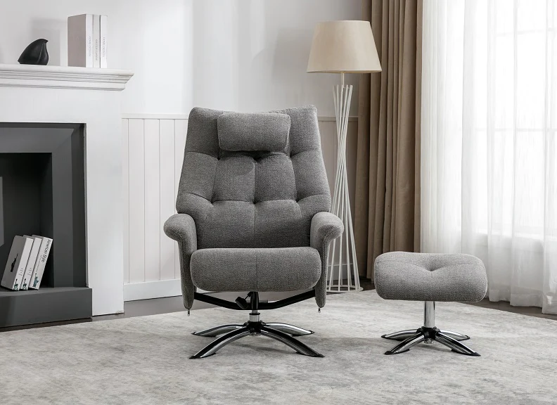 Orson Swivel Chair with Footstool – 360° Recline in Fabric - Image 4