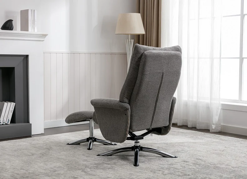 Orson Swivel Chair with Footstool – 360° Recline in Fabric - Image 5