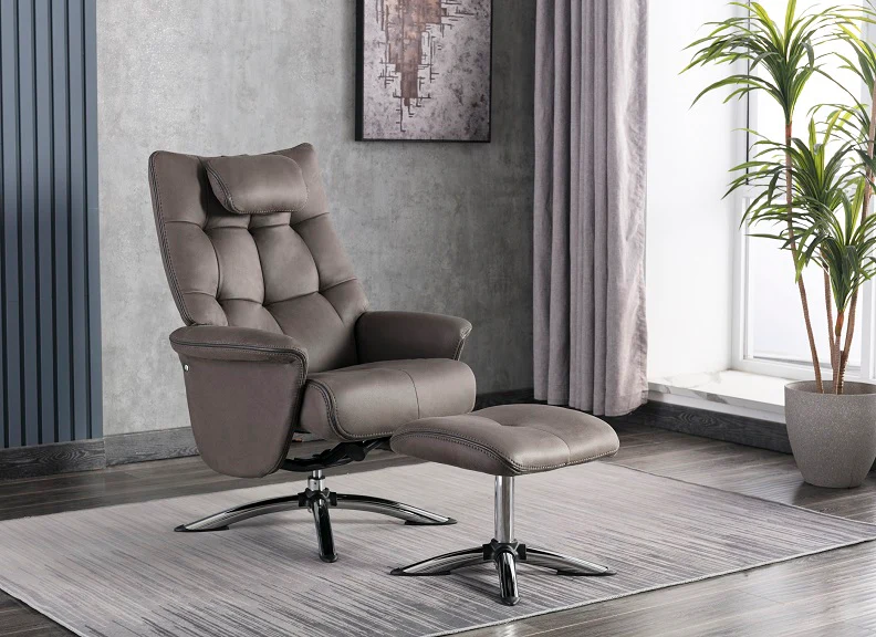 Orson Swivel Chair with Footstool – 360° Recline in Fabric - Image 7