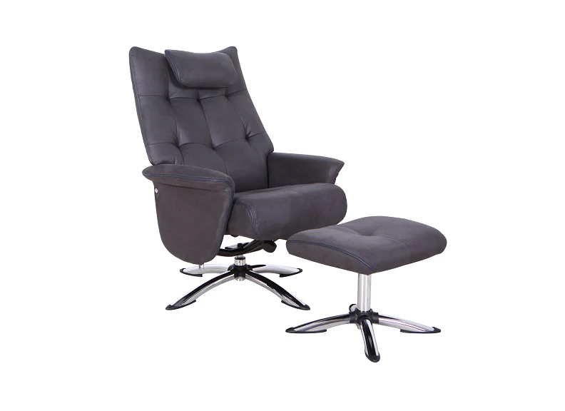 Orson Swivel Chair with Footstool – 360° Recline in Fabric - Image 8