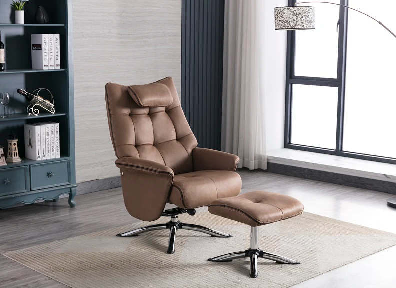 Orson Swivel Chair with Footstool – 360° Recline in Fabric - Image 9