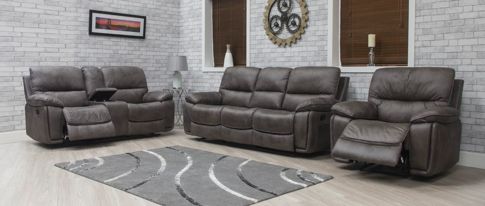Oxford Suite Reclining Sofa Set – Soft Touch Fabric with Center Console