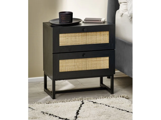 Padstow Black Two Drawer Bedside - Image 2