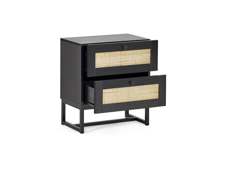 Padstow Black Two Drawer Bedside - Image 4