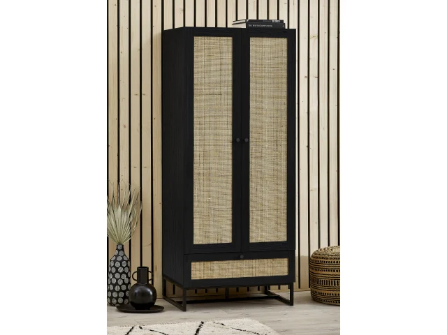Padstow Black Two Door One Drawer Wardrobe - Image 3