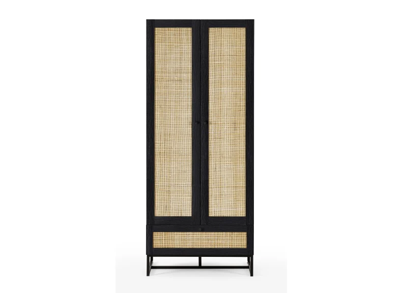 Padstow Black Two Door One Drawer Wardrobe - Image 4