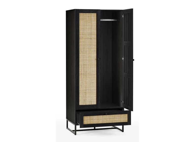 Padstow Black Two Door One Drawer Wardrobe - Image 5