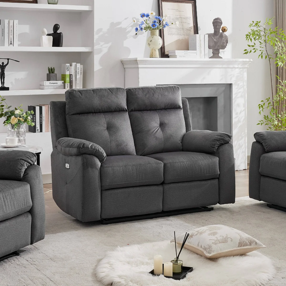 Palermo 2 Seater Electric Recliner – Anthracite Fabric with USB Charging (PRE-ORDER ON 2 SEATER FOR JUNE)