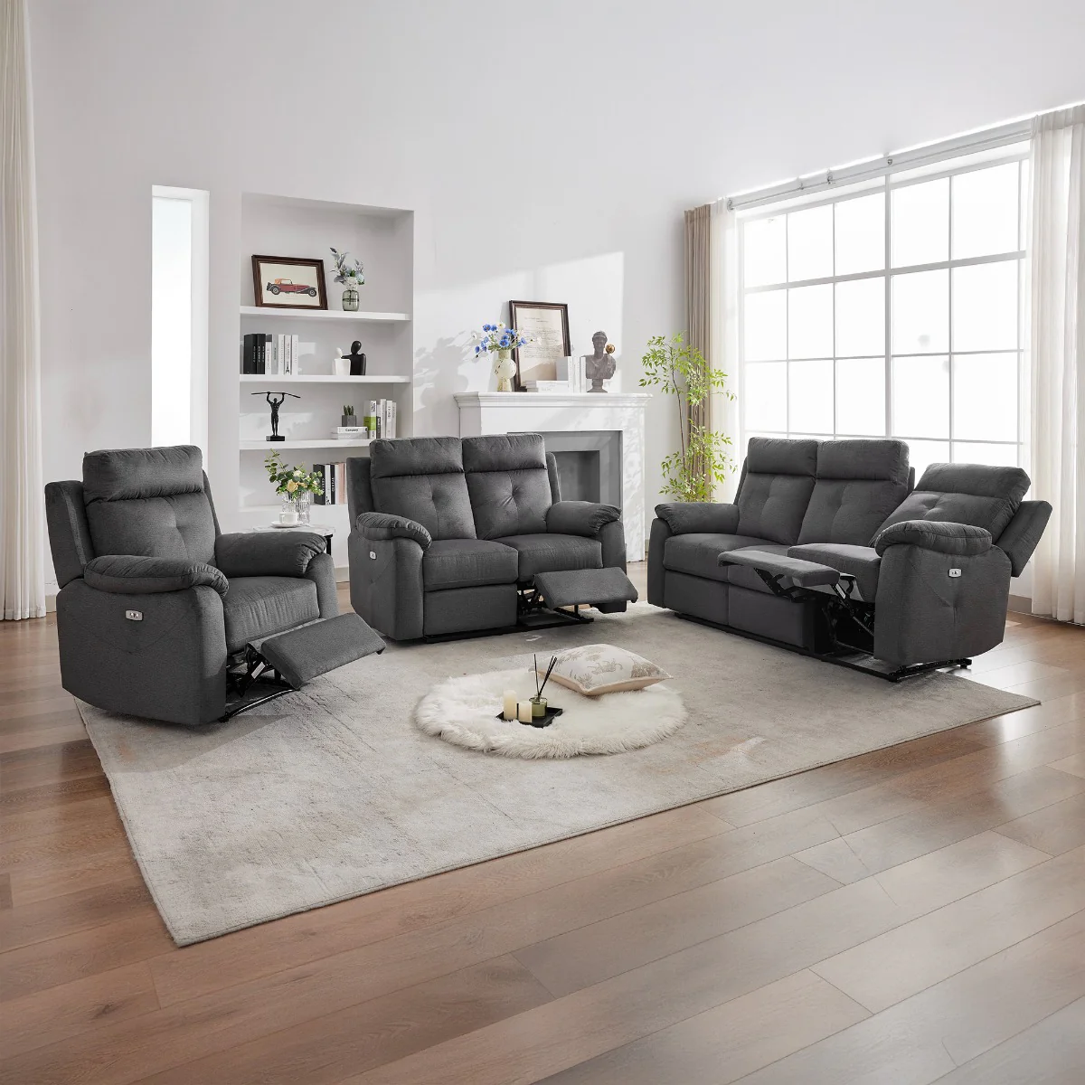 Palermo 3+1+1 Fabric Suite – Anthracite with Reclining Function (Electric) - Image 2