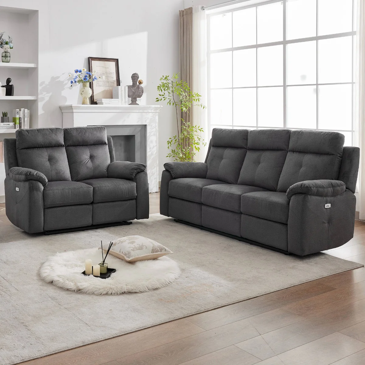 Palermo 3+2 Fabric Suite – Anthracite Electric Recliner with USB Charging (PRE-ORDER ON 2 SEATER FOR JUNE)