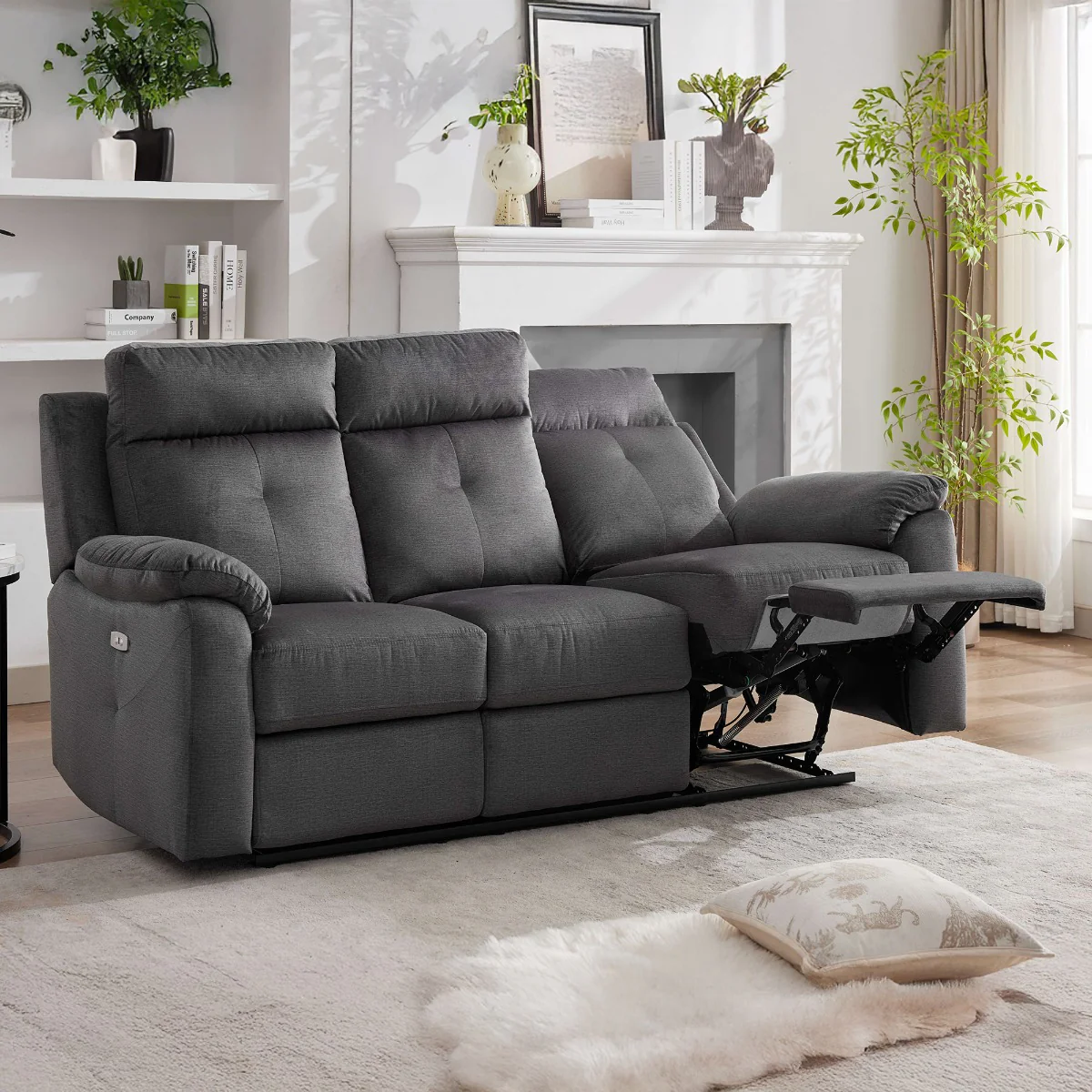 Palermo 3 Seater Electric Recliner – Anthracite Fabric with USB Charging - Image 2