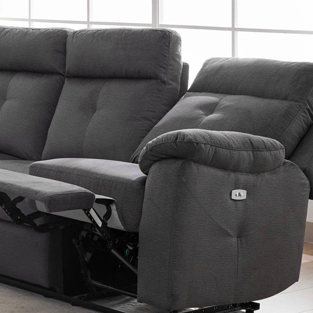 Palermo 3 Seater Electric Recliner – Anthracite Fabric with USB Charging - Image 3