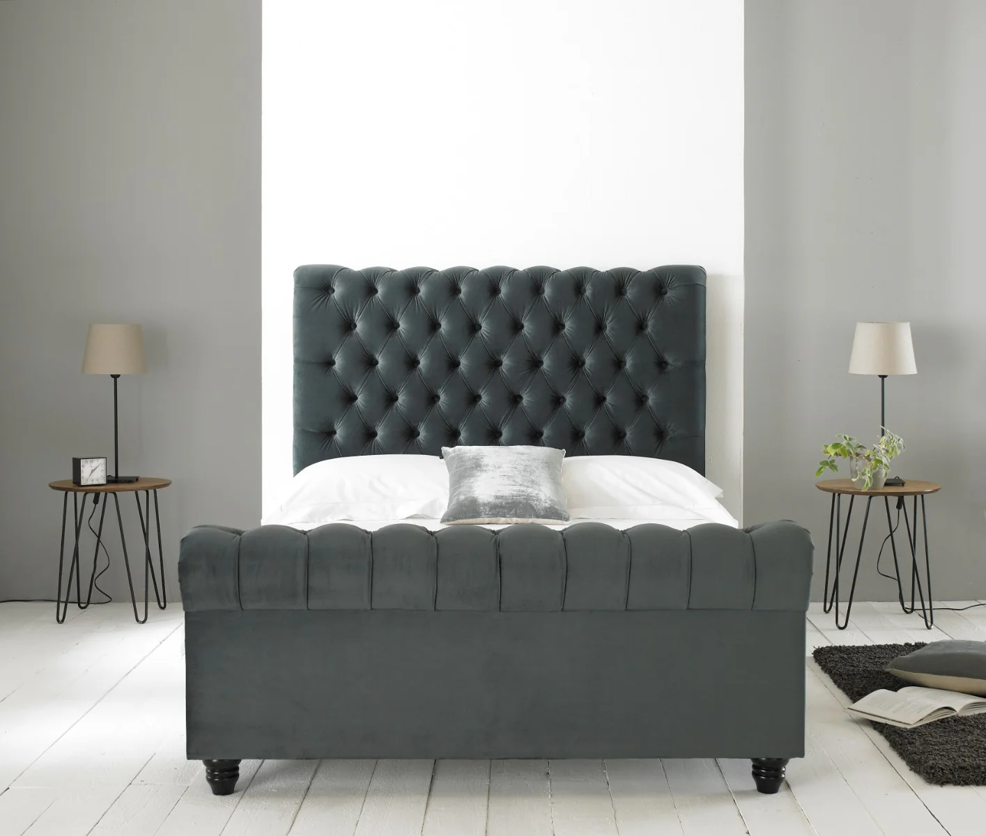Paris 4ft6 Bed – Grey Velvet Upholstery - Image 4