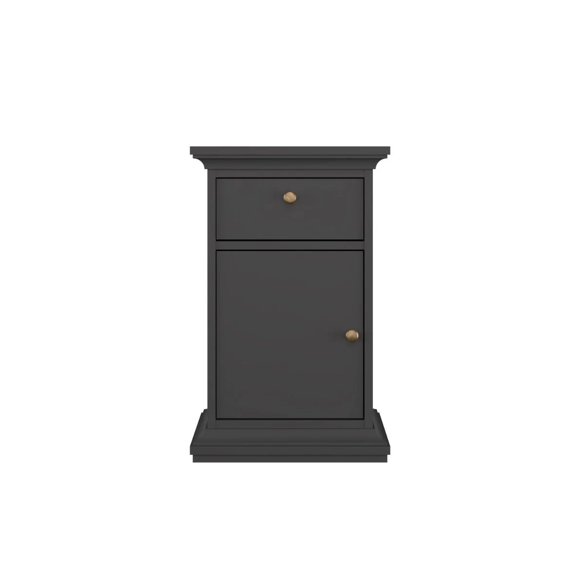 Paris Nightstand 1 Door + 1 Drawer – Grey with Brass Knob - Image 2