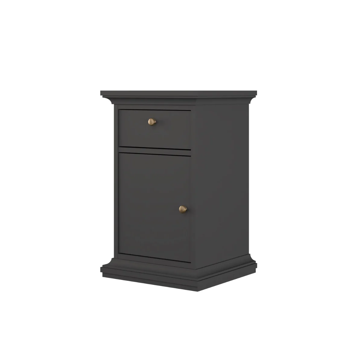 Paris Nightstand 1 Door + 1 Drawer – Grey with Brass Knob - Image 3