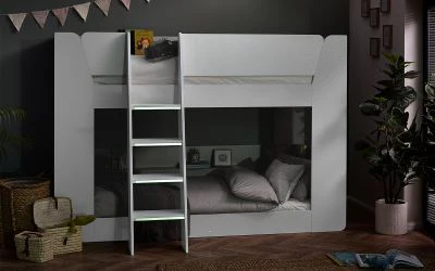 Parsec Bunk Bed – All White with Built-In Shelving and Glow-in-the-Dark Ladder - Image 2